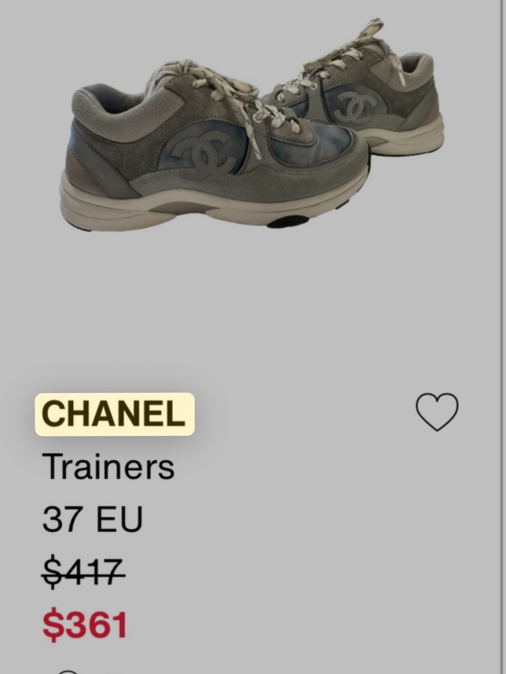 CHANEL Gray Suede & Leather Trainers with CC Logo